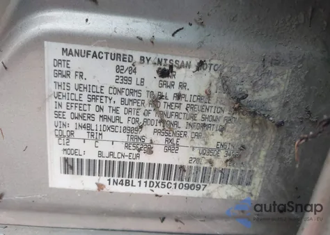 2005 Nissan Altima Se/Sl/Se-R z USA, uszkodzony, nr VIN 1N4BL11DX5C109097